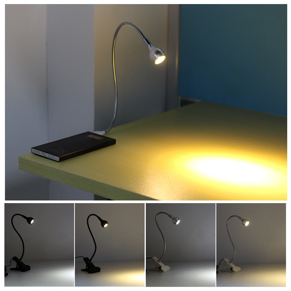 Lampe de bureau LED avec clip 1W Lampe de lecture LED flexible Alimentation USB Veilleuses LED