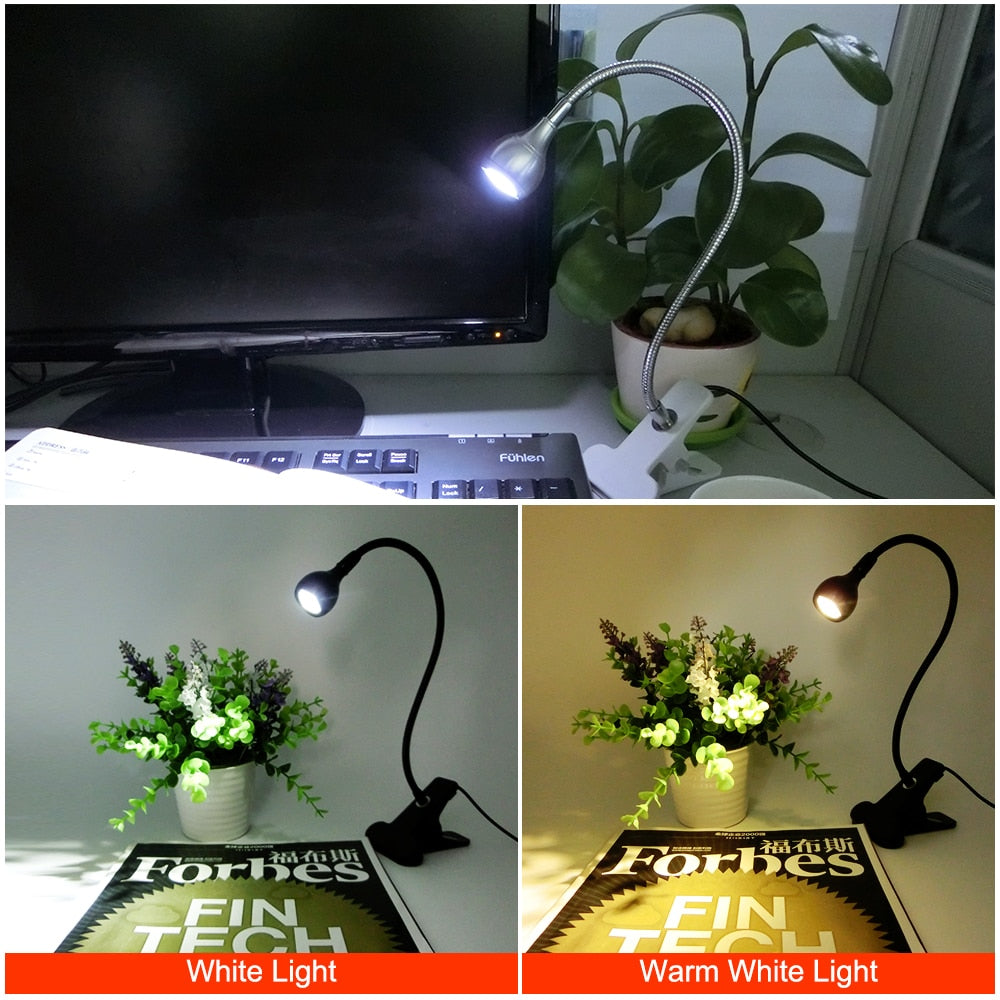 Lampe de bureau LED avec clip 1W Lampe de lecture LED flexible Alimentation USB Veilleuses LED