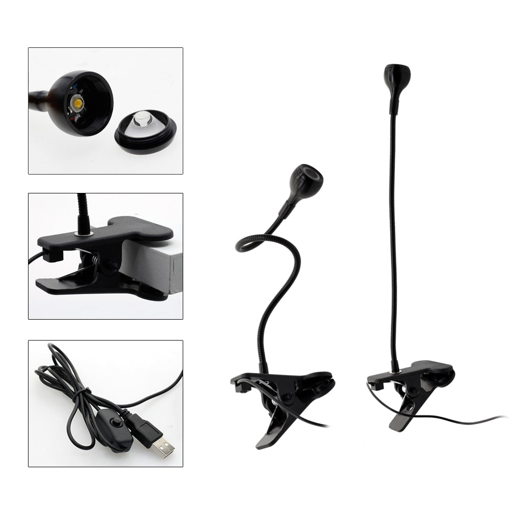 Lampe de bureau LED avec clip 1W Lampe de lecture LED flexible Alimentation USB Veilleuses LED