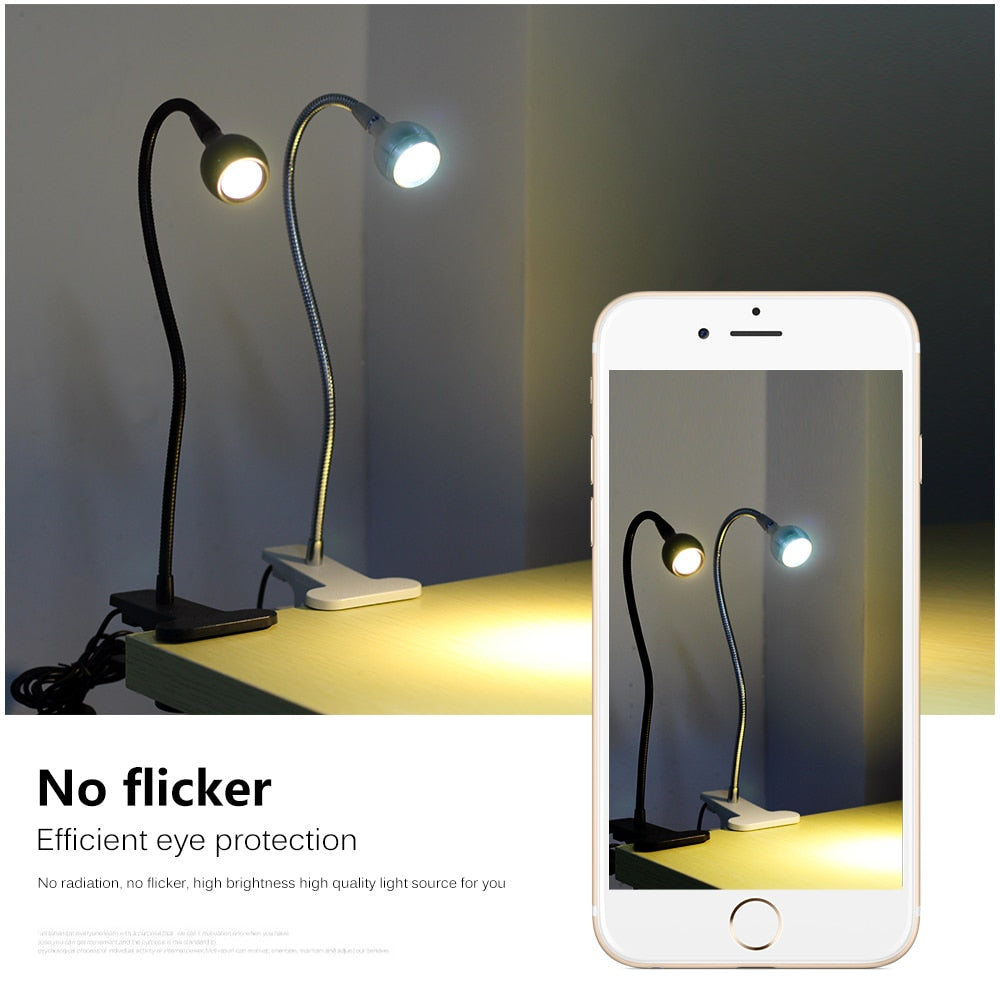 Lampe de bureau LED avec clip 1W Lampe de lecture LED flexible Alimentation USB Veilleuses LED