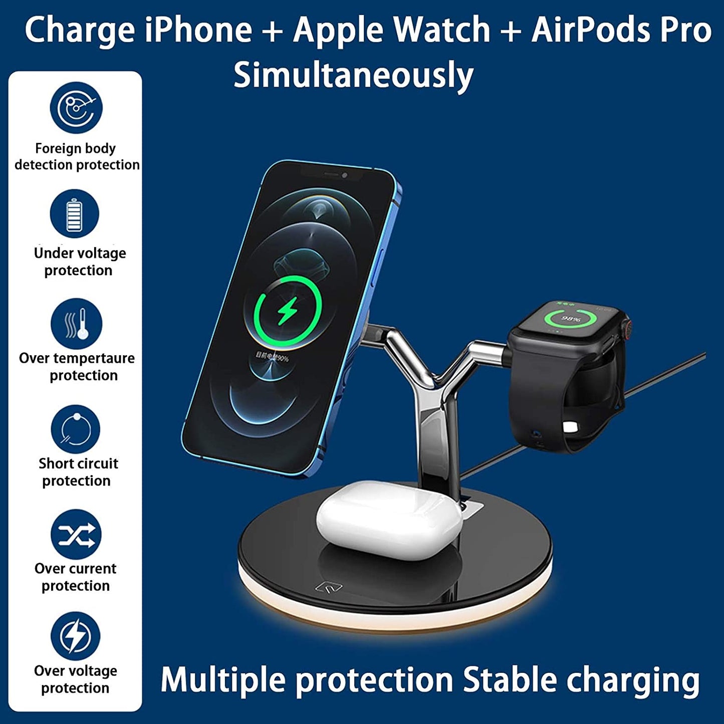 25W 3 en 1 aimant Qi chargeur sans fil rapide pour Iphone, Station de charge pour Apple Watch 6 5 4 3 2 1 AirPods Pro