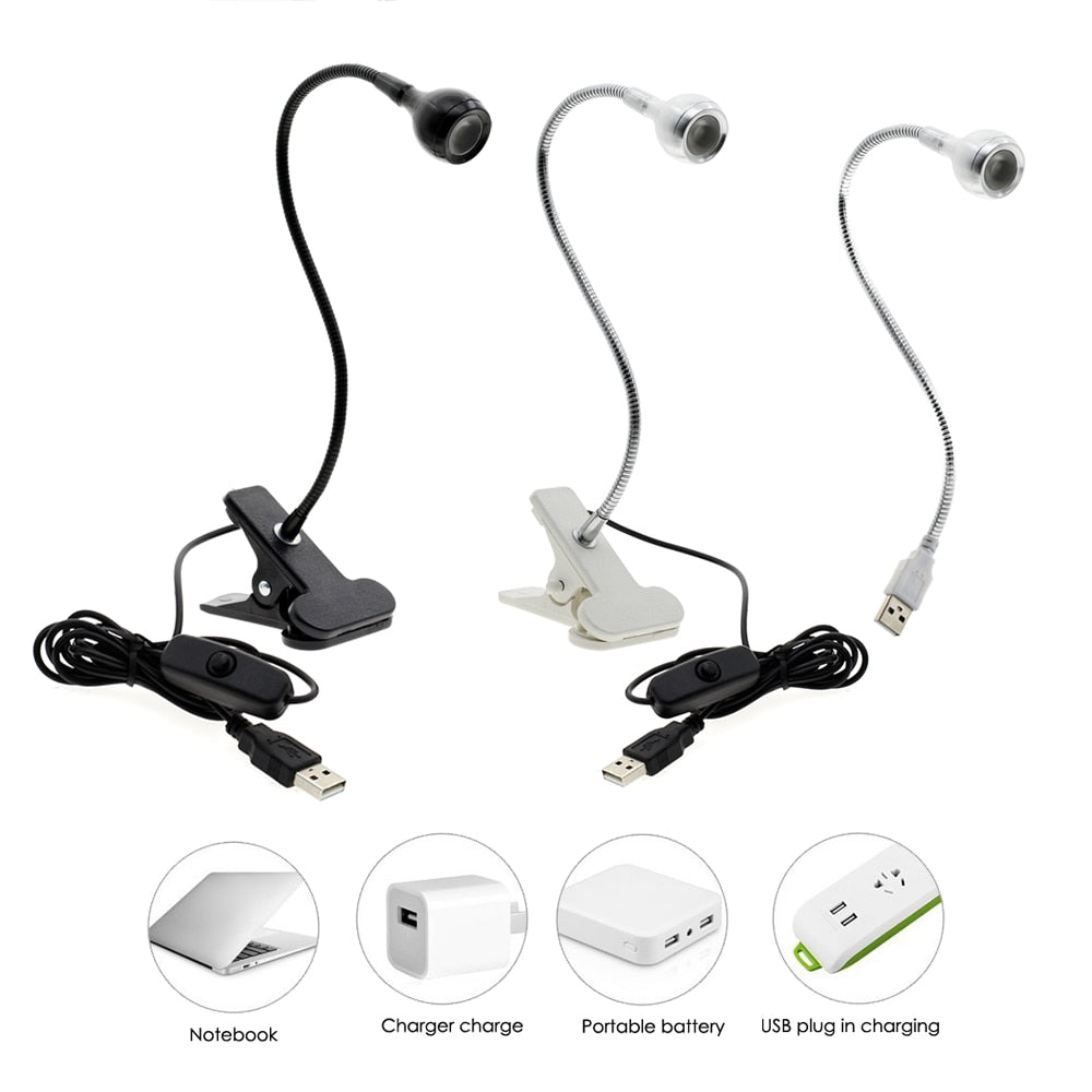 Lampe de bureau LED avec clip 1W Lampe de lecture LED flexible Alimentation USB Veilleuses LED