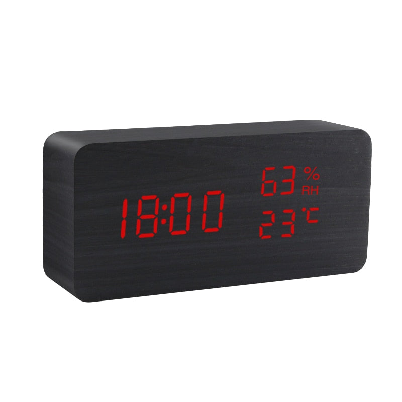 Réveil LED montre en bois Table commande vocale numérique bois Despertador USB/AAA alimenté horloges de bureau électroniques