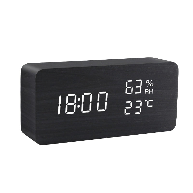 Réveil LED montre en bois Table commande vocale numérique bois Despertador USB/AAA alimenté horloges de bureau électroniques