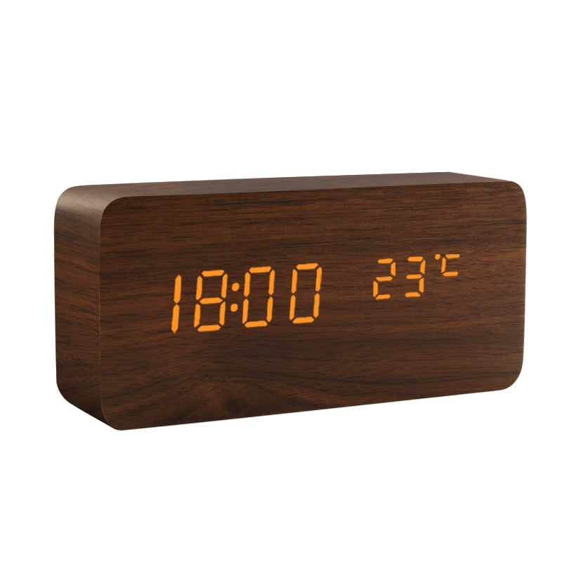 Réveil LED montre en bois Table commande vocale numérique bois Despertador USB/AAA alimenté horloges de bureau électroniques