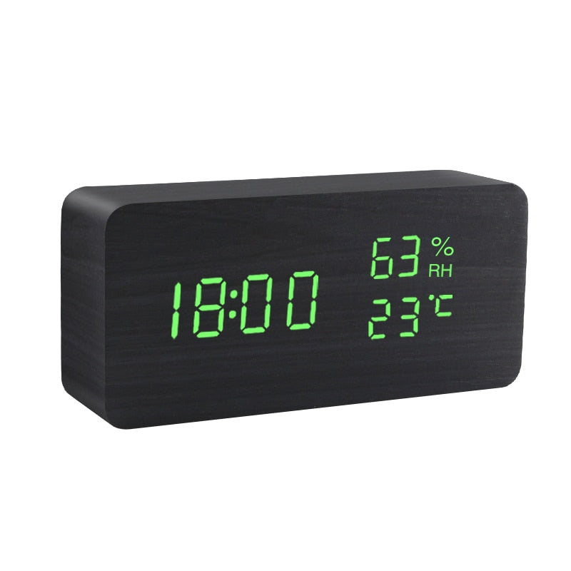 Réveil LED montre en bois Table commande vocale numérique bois Despertador USB/AAA alimenté horloges de bureau électroniques