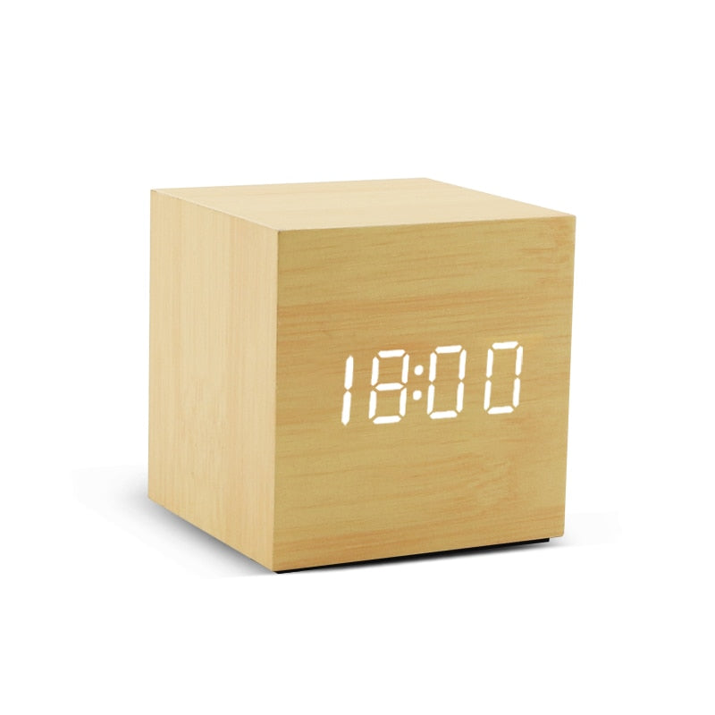 Réveil LED montre en bois Table commande vocale numérique bois Despertador USB/AAA alimenté horloges de bureau électroniques