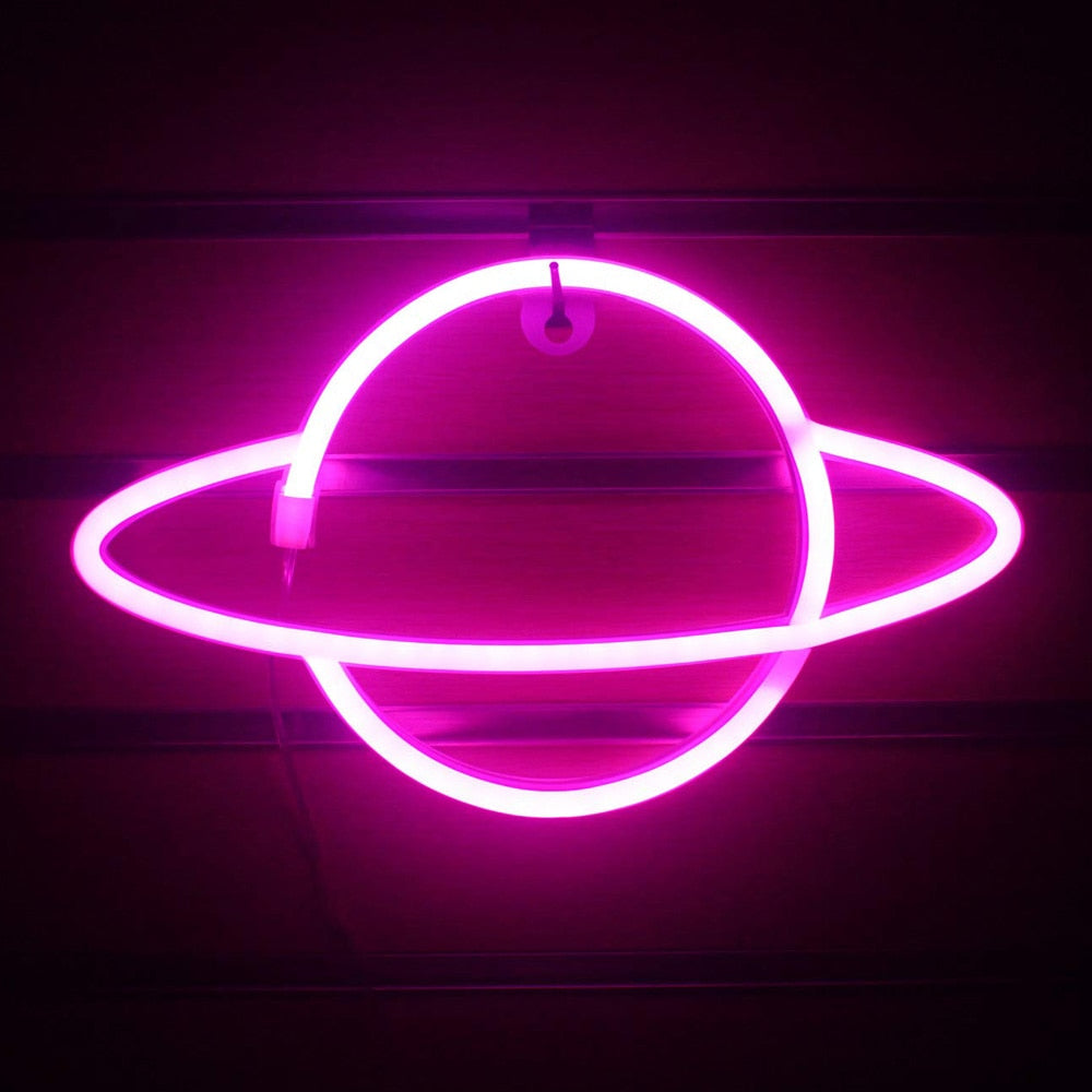 Planet LED Lights Neon Light Sign Bedroom Decor Neon Sign Night Lamp for Rooms Wall Art Bar Party USB ou Battery Powered