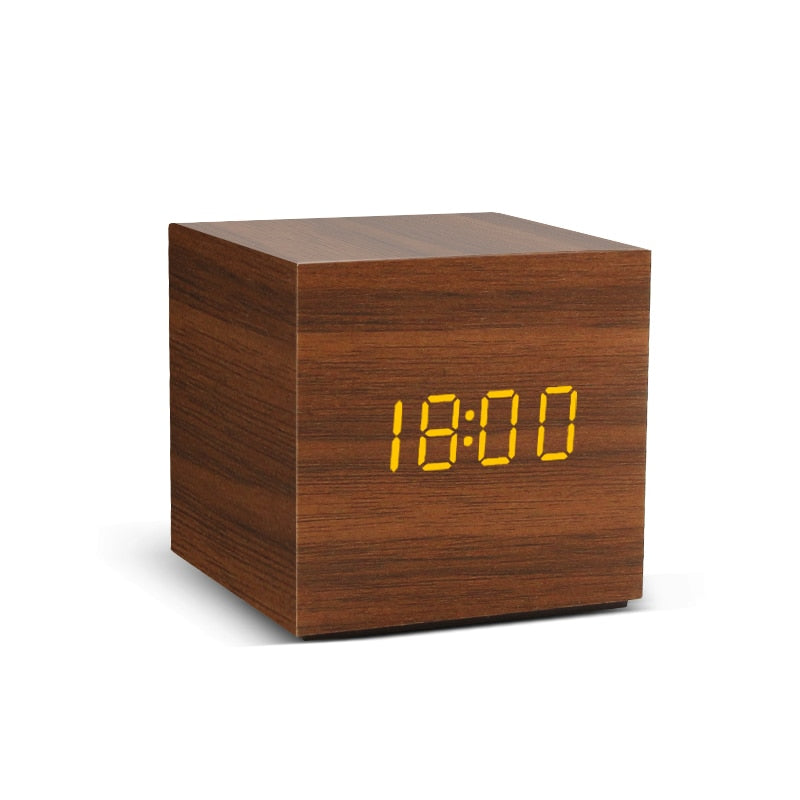 Réveil LED montre en bois Table commande vocale numérique bois Despertador USB/AAA alimenté horloges de bureau électroniques