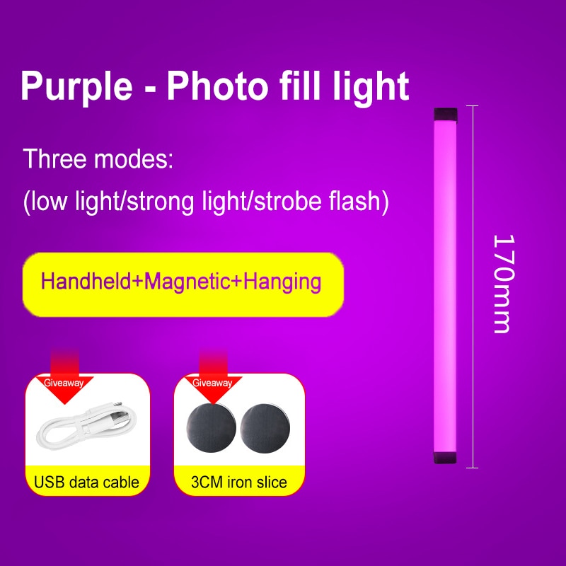 De poche lumière de remplissage LED vidéo lumière baguette bâton photographie lampe USB batterie rechargeable Flash lumière baguette colorée Selfie lampe