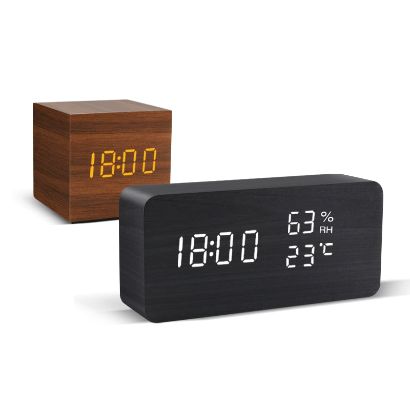 Réveil LED montre en bois Table commande vocale numérique bois Despertador USB/AAA alimenté horloges de bureau électroniques