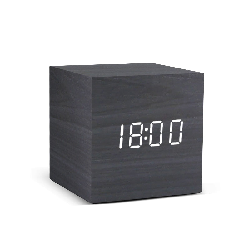 Réveil LED montre en bois Table commande vocale numérique bois Despertador USB/AAA alimenté horloges de bureau électroniques