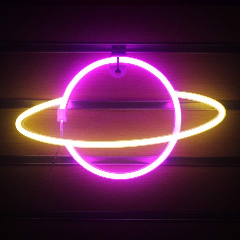 Planet LED Lights Neon Light Sign Bedroom Decor Neon Sign Night Lamp for Rooms Wall Art Bar Party USB ou Battery Powered