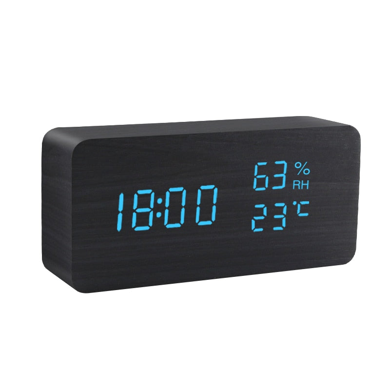 Réveil LED montre en bois Table commande vocale numérique bois Despertador USB/AAA alimenté horloges de bureau électroniques