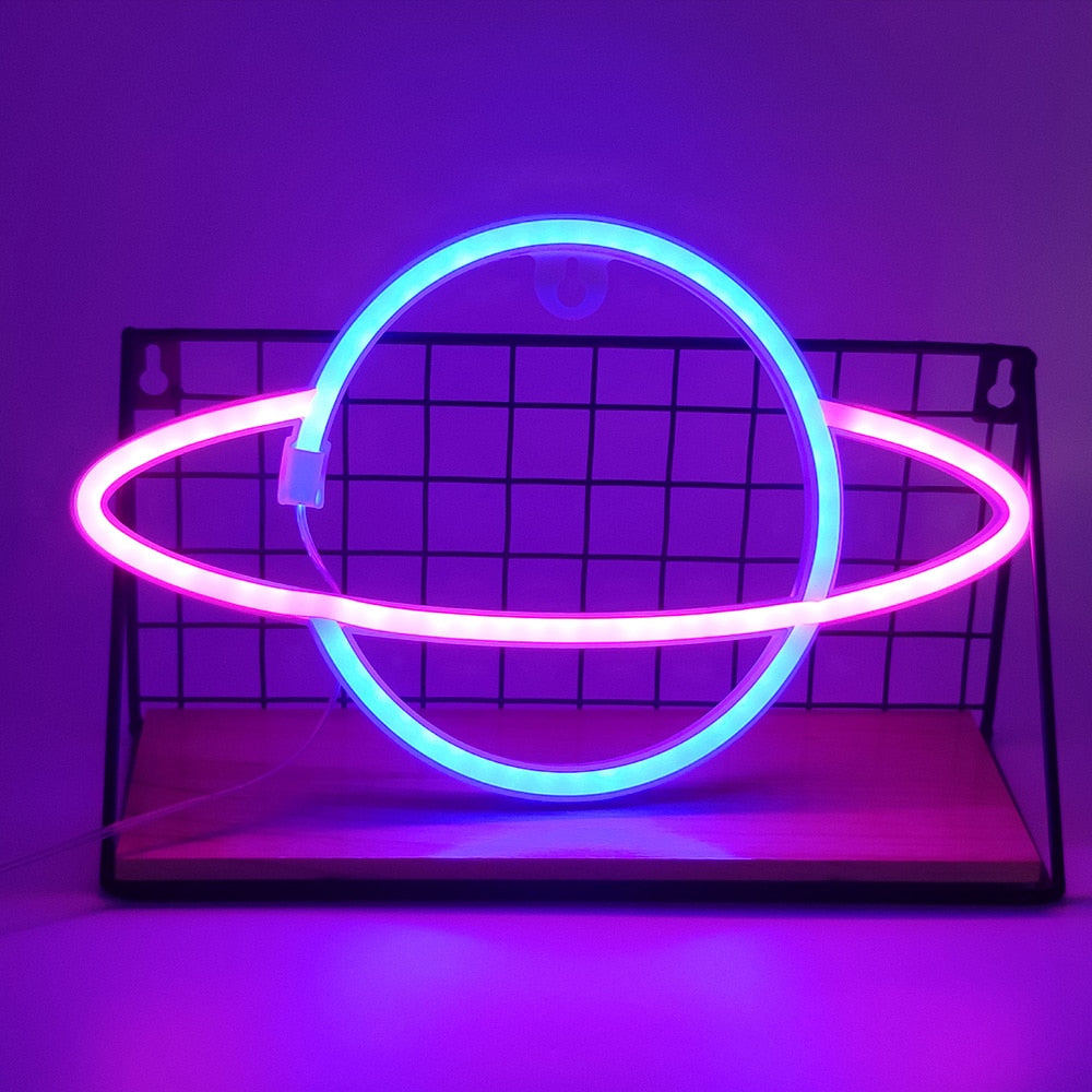 Planet LED Lights Neon Light Sign Bedroom Decor Neon Sign Night Lamp for Rooms Wall Art Bar Party USB ou Battery Powered