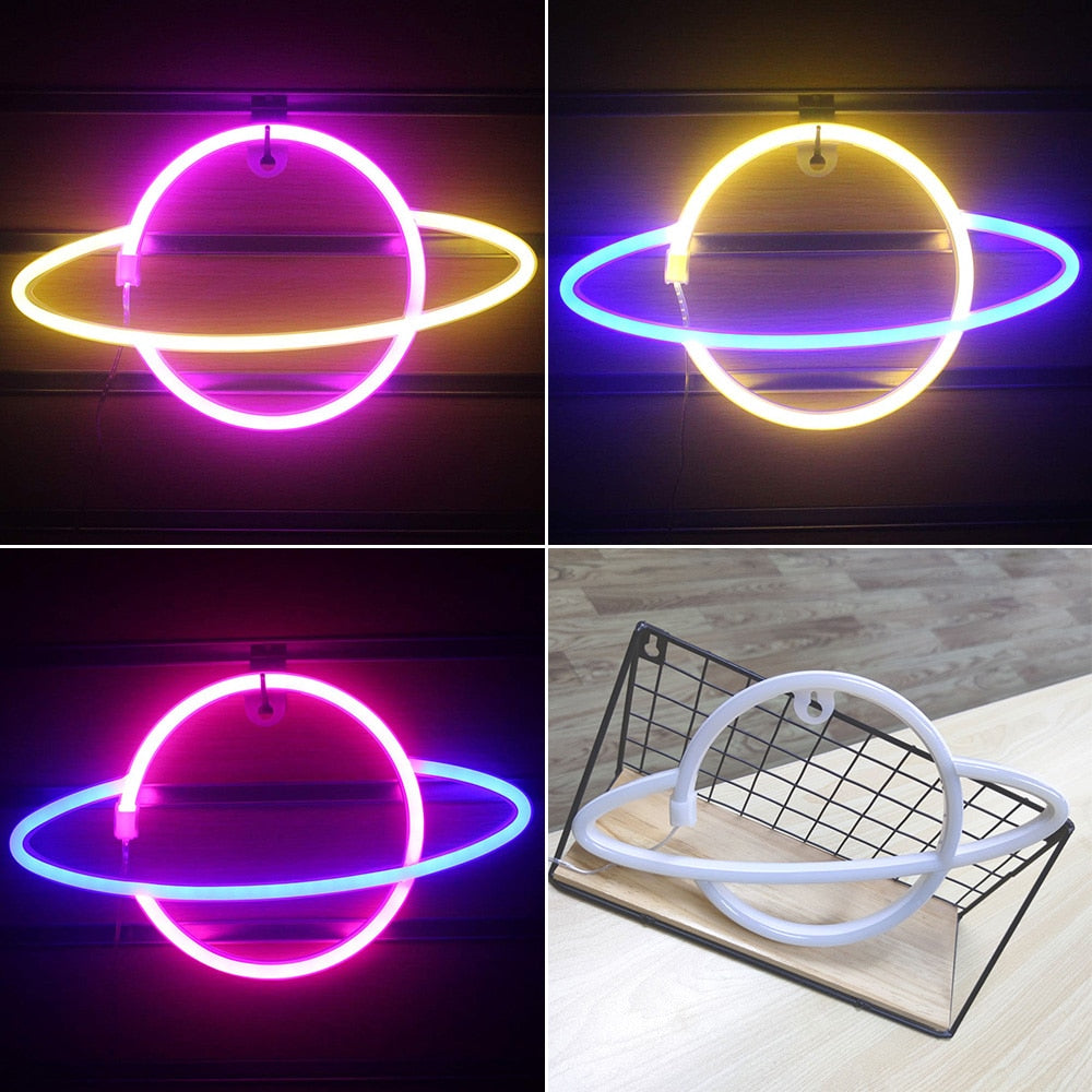 Planet LED Lights Neon Light Sign Bedroom Decor Neon Sign Night Lamp for Rooms Wall Art Bar Party USB ou Battery Powered